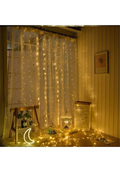 Peri Telli Perde Led Işık Kumandalı 300 Ledli 3 X 3 Metre Usb'li 8 Animasyonlu Günışığı