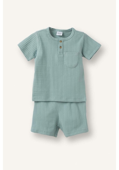Defacto Kısa Kollu Üst Şort Alt 2li Pijama Takımı Erkek Bebek H5378a526hsgn1109 Yeşil-gn1109