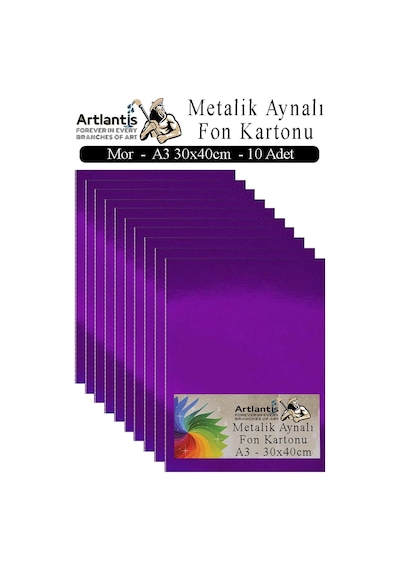 Metalik Aynalı Fon Kartonu 10 Lu A3 30x42 Cm 1 Paket Okul Sınıf Dekoratif Pırıltılı Folyo Kağıt Dekoratif Anasınıfı Kreş Mor