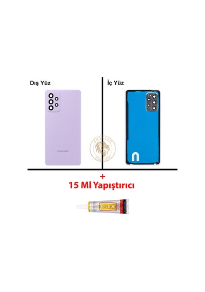 Samsung Galaxy A72 Mor Renk Lensli Arka Kapak + B7000 Yapıştırıcı Arka Cam Batarya Kapağı Pil Kapağı Lazer Kesim Back Cover Galaxy A72 Uyumlu 99513433