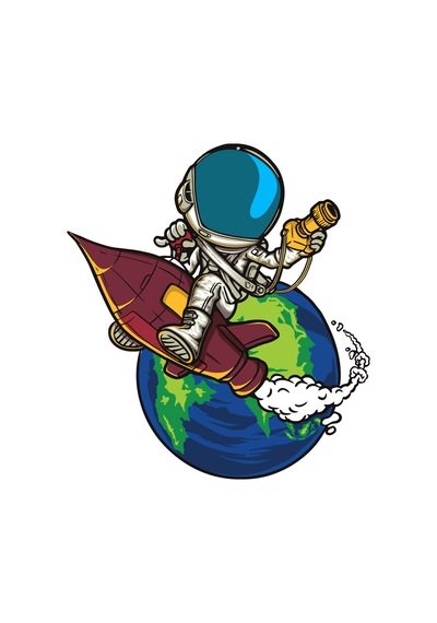 Paybuy Erkek Çocuk Uzay Temalı Astronot Roket Baskılı Rahat Kesim Kısa K beyaz