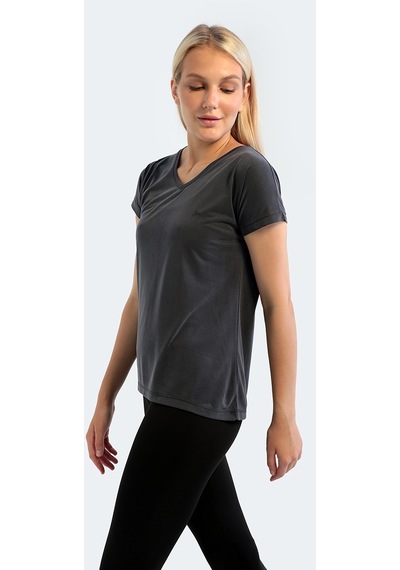 Slazenger PLAY Kadın V Yaka Koyu Gri Tişört