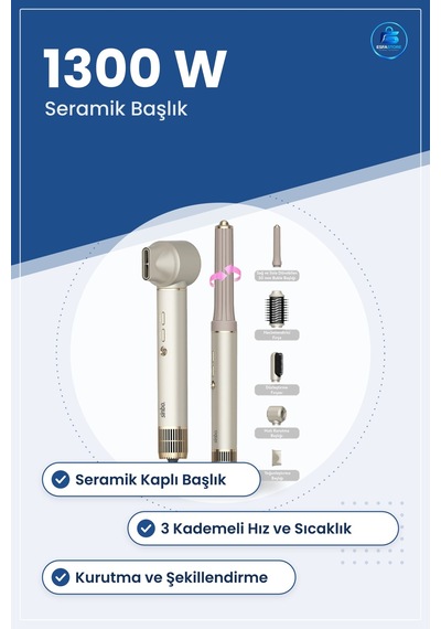 Saç Kurutma Makinesi 5in1 Air Brush 1300w Şekillendirici Seramik