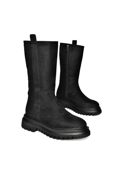 Fox Shoes R312104902 Siyah Süet Kalın Tabanlı Kadın Çizme Siyah