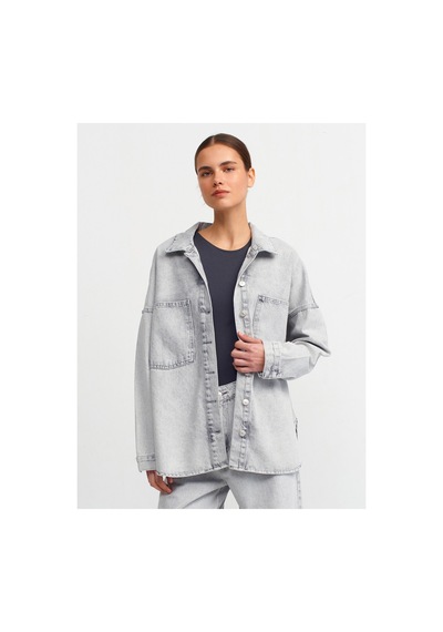 Dilvin 5307 Yıpratmalı Oversize Gömlek-gri