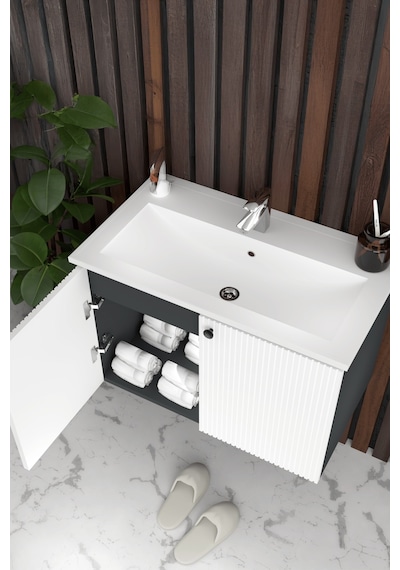 Teta Home Torino 80 Cm Mdf Gövde Membran Kapak Banyo Dolabı Seti + Boy Dolabı Antrasit - Beyaz Teta Home Torino 80 Cm Mdf Gövde Membran Kapak Banyo Dolabı Seti + Boy Dolabı Antrasit - Beyaz