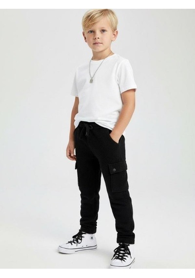 Zekids Erkek Çocuk Bürümcük Beli Lastikli Kargo Pantolon-16690 Siyah