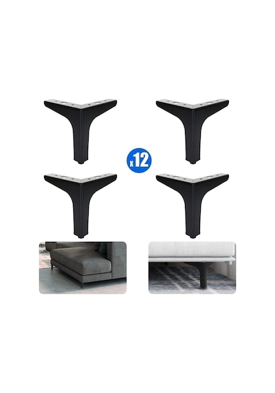 12 Cm Modern Model Siyah Metal Mobilya, Dolap, Koltuk, Kanepe, Tv Ünitesi Ayakları Metal 12 Adet Siyah