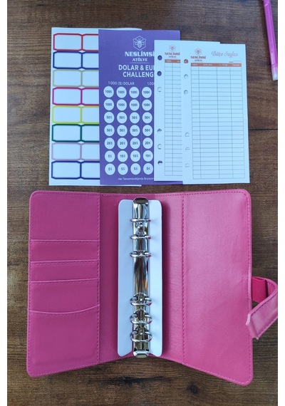 Bütçe Planlayıcı Para Organizeri - Fuşya Kilitli Ajanda Sticker Hediyeli