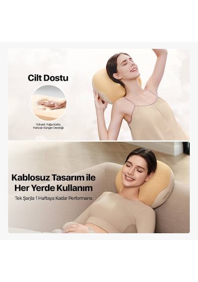 Skg 8511 Presso Kablosuz Memory Foam Masaj Yastığı 3d Yoğurmalı 4 Masaj Modu Isı Terapisi Boyun, Omuz, Bel, Bacak Bej - Sarı