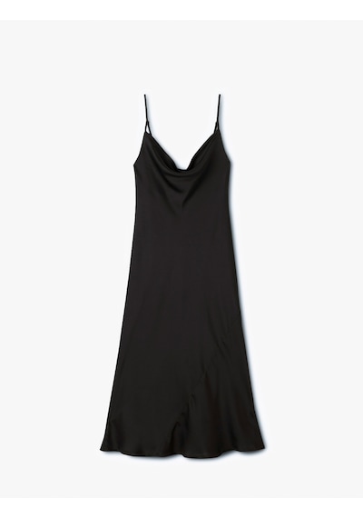 Koton İp Askılı Degaje Yaka Volanlı Slip Midi Abiye Elbise Siyah 5sak80001fw Siyah Koton İp Askılı Degaje Yaka Volanlı Slip Midi Abiye Elbise Siyah 5sak80001fw Siyah