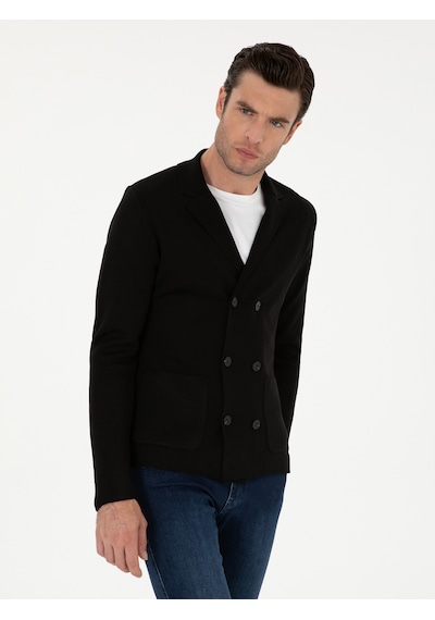 Cacharel Siyah Slim Fit Yün Karışımlı Kruvaze Triko Hırka