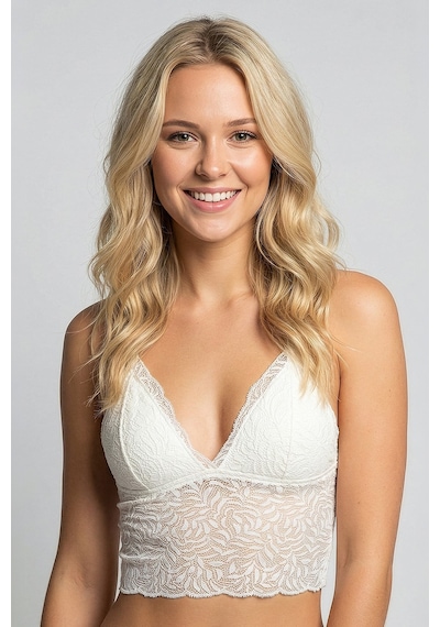New Bra Dantel Çiçek Motifli Crop Bralet Ekru 8427