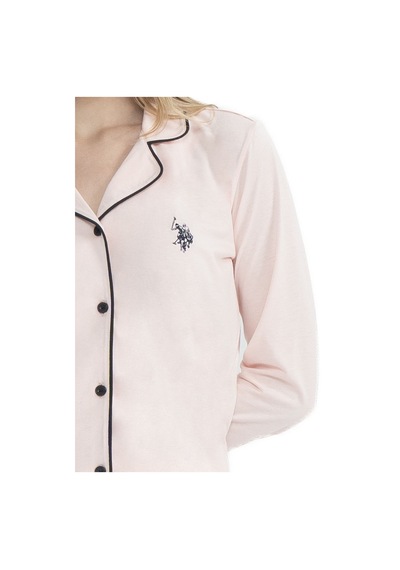 U.S. Polo Assn. U.s Polo Assn. 11000 Kadın Uzun Kollu Önden Düğmeli Gömlek Pijama Takım-pembe Pembe