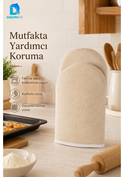 Fırın Eldiveni Bej Kalın Kumaş Isı Koruyucu Mutfak Eldiveni