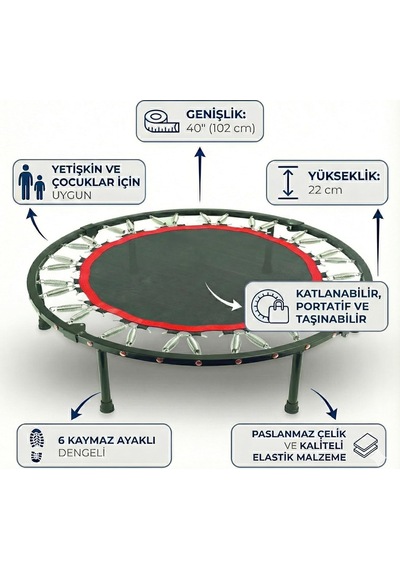 Trambolin 102 Cm 40" Yuvarlak Stabil Çelik Çerçeve 22 Cm Yükseklik Çocuk Ve Yetişkin İçin Taşın Standart 06123878