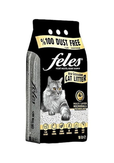 Feles Aktif Karbonlu Tozsuz Topaklanan Bentonit Kedi Kumu 10 Lt