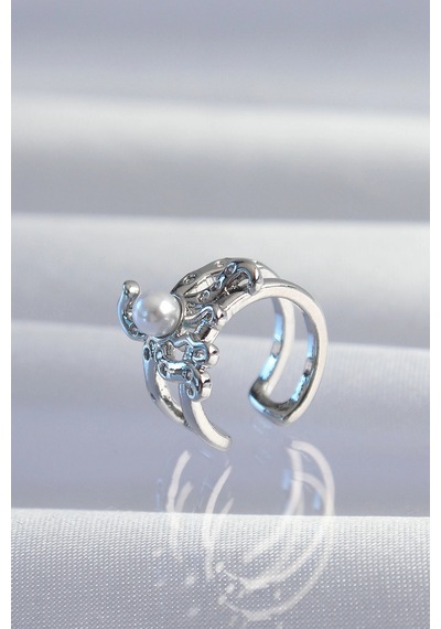 Pirinç Gümüş Renk İncili Ahtapot Earcuff Küpe 5886 Çok Renkli