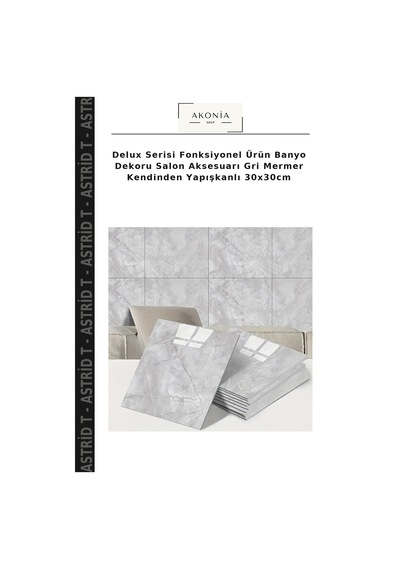 Delux Serisi Fonksiyonel Ürün Banyo Dekoru Salon Aksesuarı Gri Mermer Kendinden Yapışkanlı 30x30cm