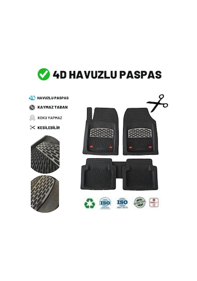 Fiat Palio 2006 Uyumlu Havuzlu Üniversal Maxi Paspas Siyah - Gri
