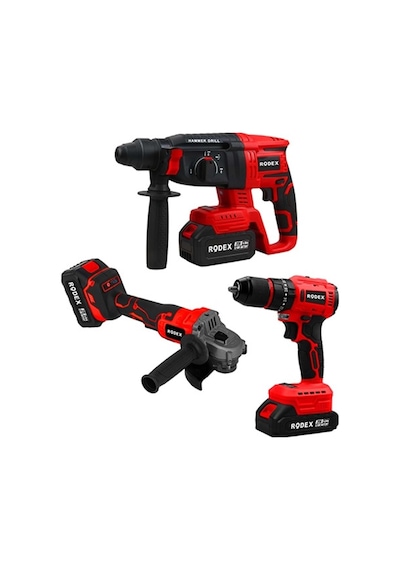 Rodex RDX3003 A.k 3'lü Makine Seti 20V 2x4.0AH Li-Ion Darbeli Matkap 45NM + Kırıcı Delici 2.5J + Avuç Taşlama 125MM