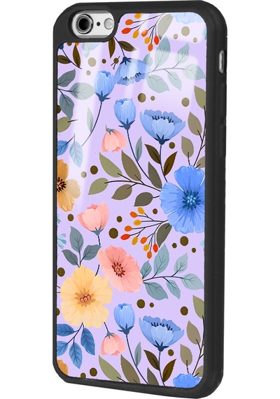 Apple Uyumlu iPhone 6 Plus Çiçek Bahçesi Tasarımlı Glossy Telefon Kılıfı Siyah