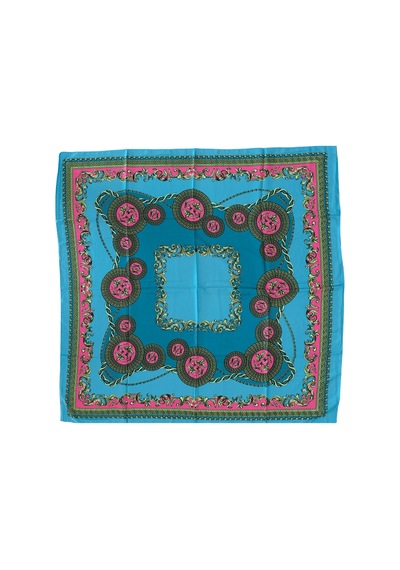Tikitonki Geometrik Desenli Saten Turkuaz Eşarp - 90x90 Çok Renkli Çok Renkli