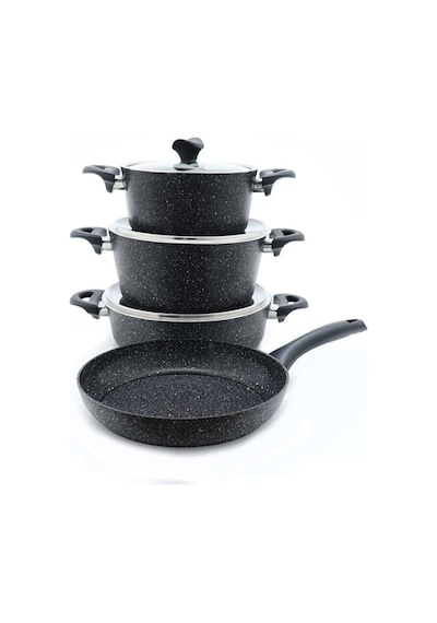 Taç Granit 7 Parça Tencere Seti Takımı Master Cook Siyah
