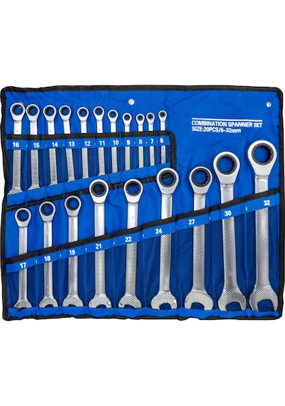 6276 Cırcır Kombine Anahtar Takımı 6-32mm 20 Parça Bez Çantalı