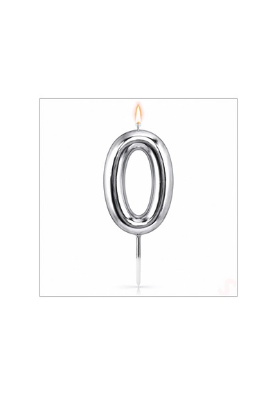 0 Rakam Mum Gümüş - 10 Cm