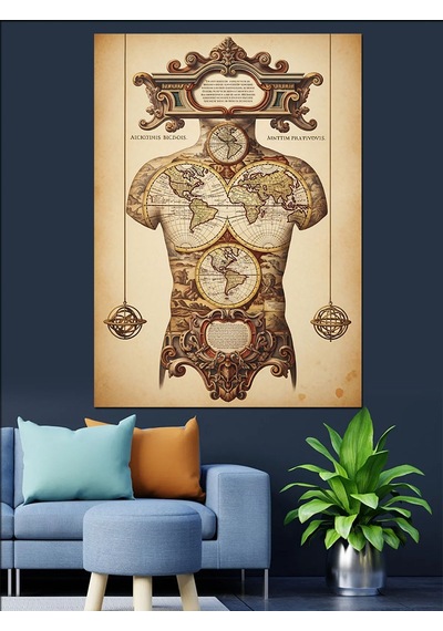 Vintage İnsan Anatomisi Şeması Dekoratif Kanvas - Mdf Ahşap Tablo