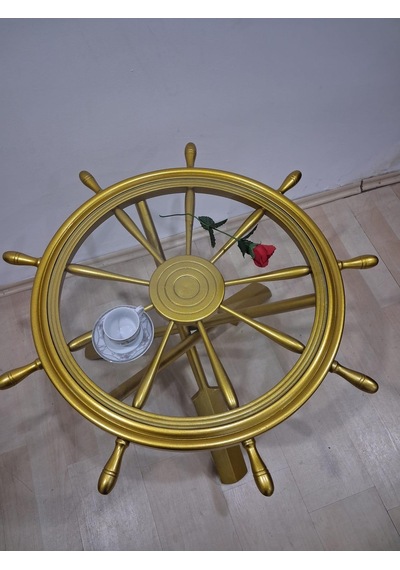 Orta Sehpa Dümen 90636 Model Ahşap Çapraz X Ayak Parlak Gold Lake Boya El Yapım Gold