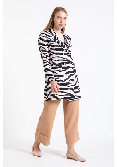 Esswaap Animal Printed Ceket Ve Duble Paça Pantolonlu Takım Bej-bej Bej