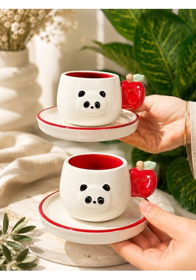2 Kişilik Panda Coco Porselen Kahve Fincanı Takımı 90 Ml-7487 Çok Renkli