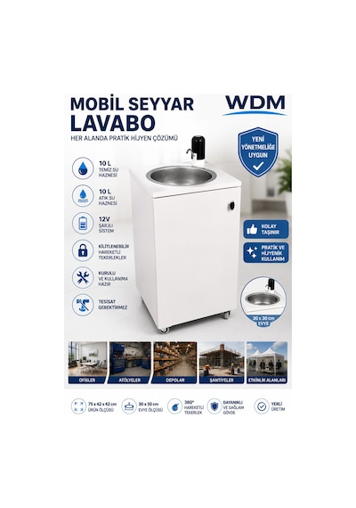 Seyyar Lavabo Mobil Yeni Yönetmeliğe Uygun Model Beyaz