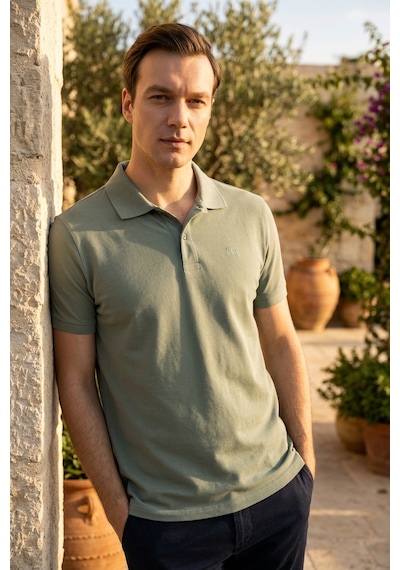 Süvari Slim Fit Düz Baskısız Pike Düğmeli Polo Yaka Nefes Alabilen T-shirt Su Yeşili