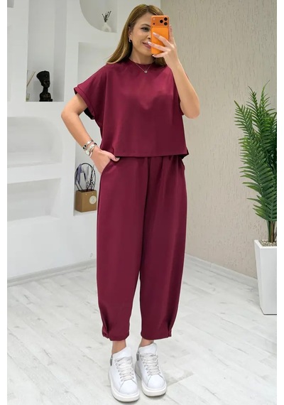 Fiolin Soft Touch Modal Kumaş Şalvar Takım Bordo