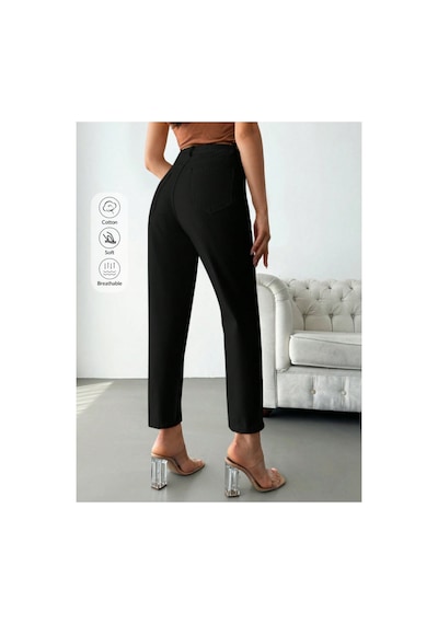 Kene Jeans Yüksek Bel Siyah Keten Mom Pantolon Siyah