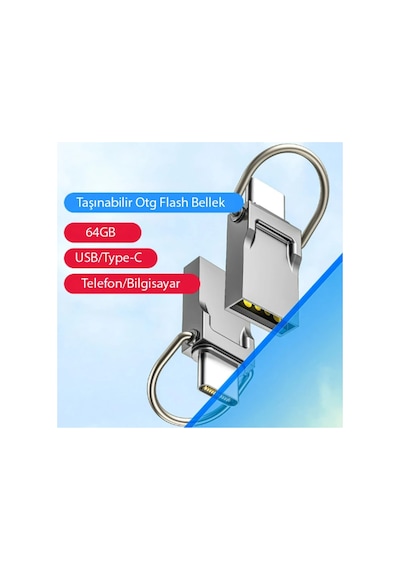 Type-c Usb Otg 64gb Flash Bellek 100mb/s Hızlı Ve Çift Uçlu Gri