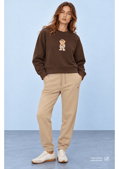 UCLA Cardı Koyu Kahve Baskılı Pamuk Bisiklet Yaka Loose Fit Kadın Sweatshirt Koyu Kahverengi