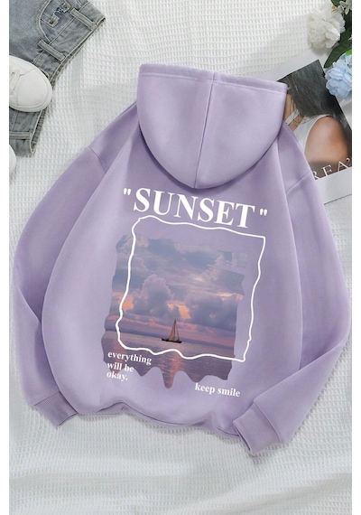 Uyguntarz Unisex Sunset Baskılı Sweatshirt Lila