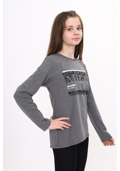 Toontoy Kız Çocuk Milan Baskılı Sweatshirt Antrasit Melanj