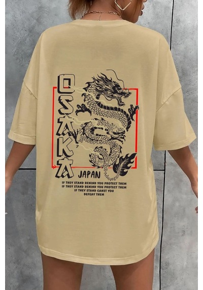 Flood Of Style Unisex Osaka Baskılı T-shirt Bej