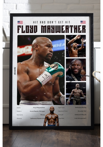 Floyd Mayweather Boks Siyah Ahşap Çerçeveli Poster, Dekoratif Dövüş Duvar Tablosu