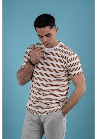 Slimfit Çizgili Örme Kumaş Erkek T-Shirt