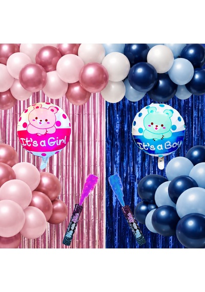 Cinsiyet Belirleme Baby Shower Parti Pembe Gülkurusu Mavi Lacivert Balonlar Metalize Arka Fon Kız Erkek Şişme Balon Cinsiyet Sisi Mavi - Pembe