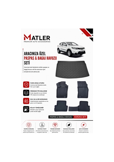Nissan Qashqai 2019 Model 4d Ekstra Havuzlu Paspas Ve Bagaj Havuzu Set