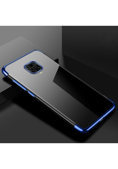 Xiaomi Redmi Note 9 Pro / 9s Köşeleri Renkli Kamera Korumalı Şeffaf Kılıf Mavi Şeffaf