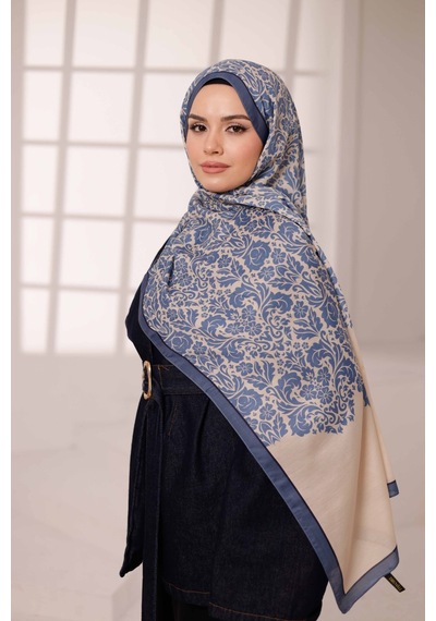 Mimiyum Nevra Desen Soft Şal Mavi