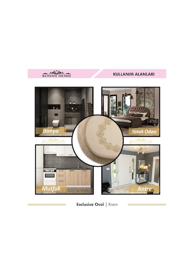 Exclusive Oval Krem 2'li Dantelli Ve Saçaklı Banyo Paspası Püskül Krem